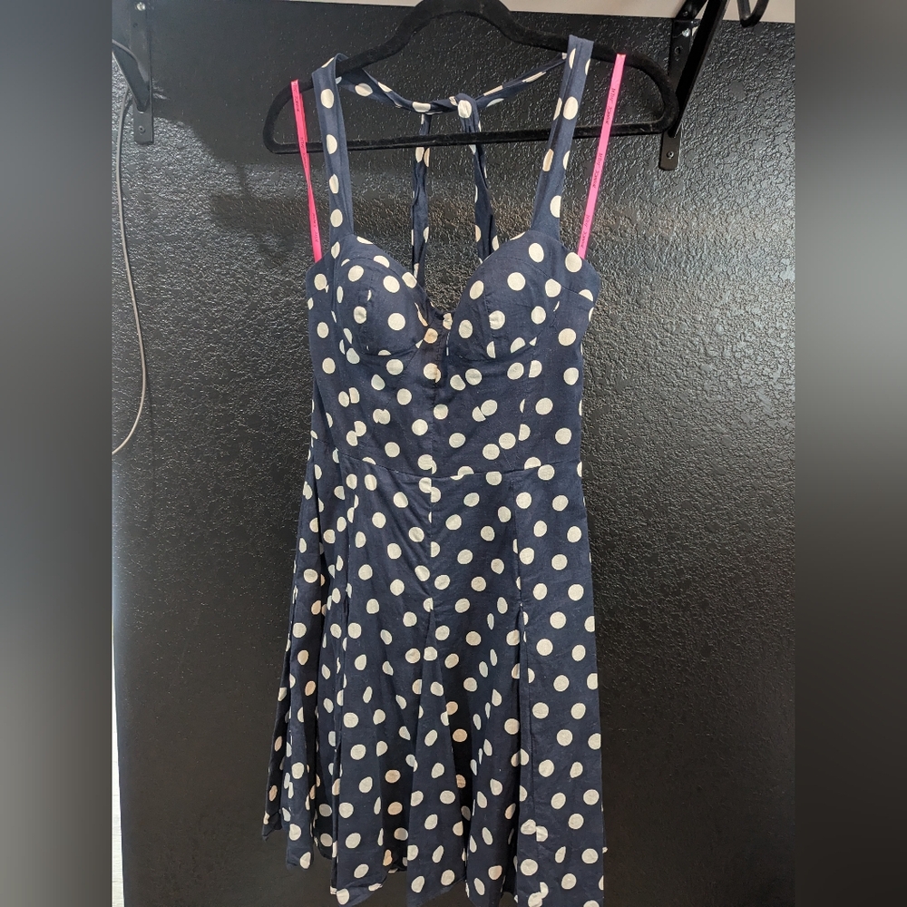 BETSY JOHNSON Navy Dress with White Polka Dots Size 8